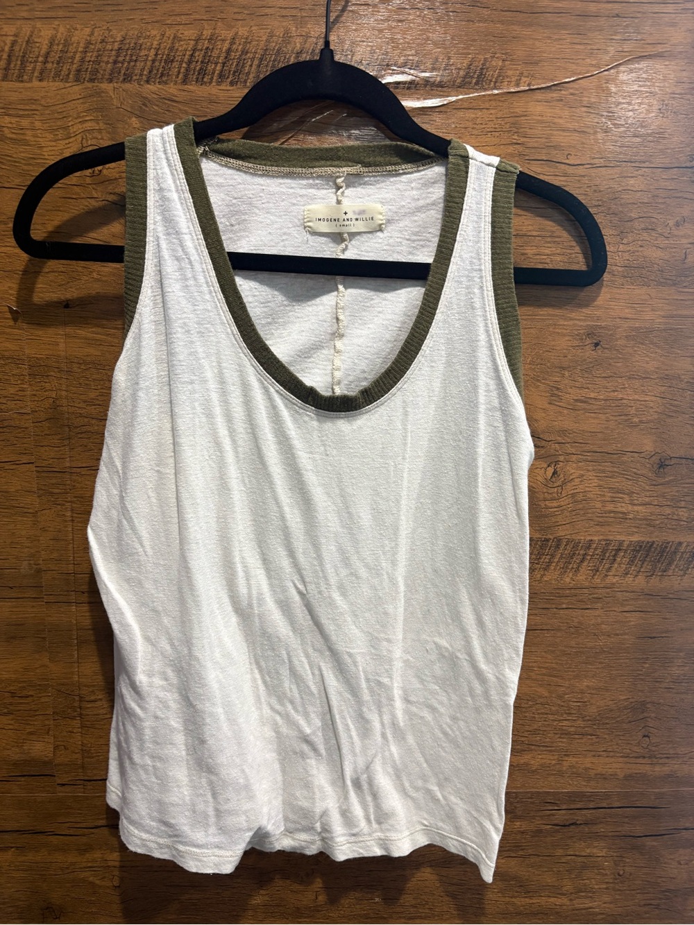IMOGENE AND WILLIE Cream Ringer Tank with Olive Trim - Picture 2 of 8